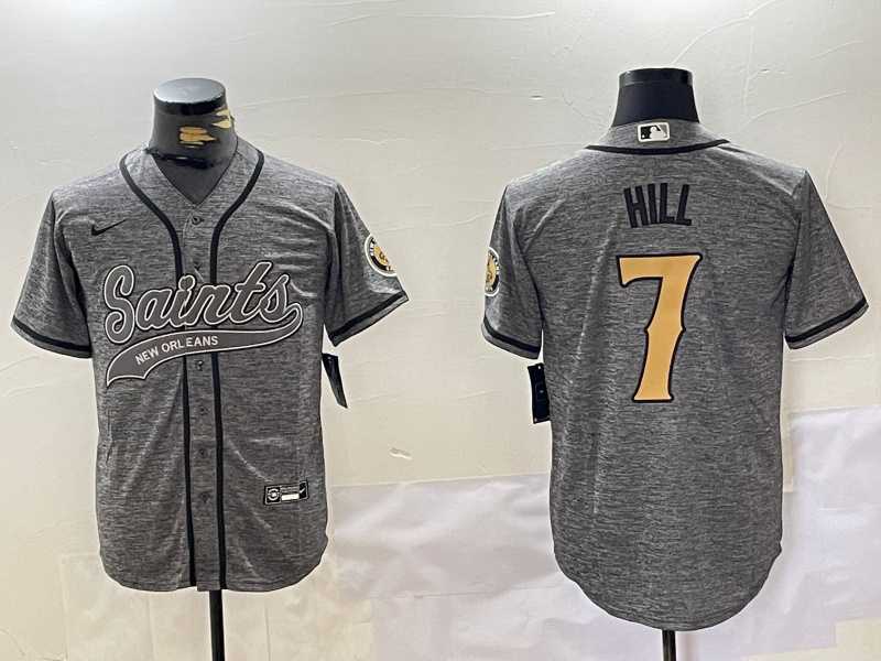 Men%27s New Orleans Saints #7 Taysom Hill Grey With Patch Cool Base Stitched Baseball Jersey